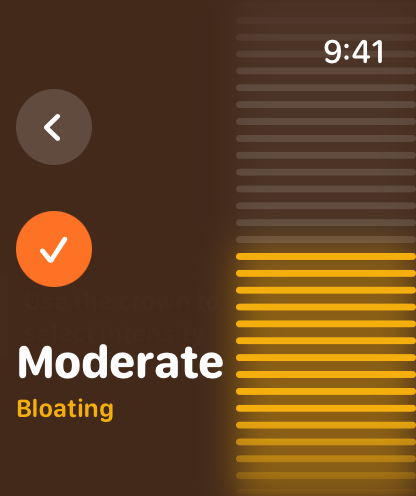 Symptom logged: moderate bloating.
