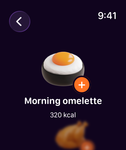 Your favourite meals on the wrist: morning omelette, one tap to log.